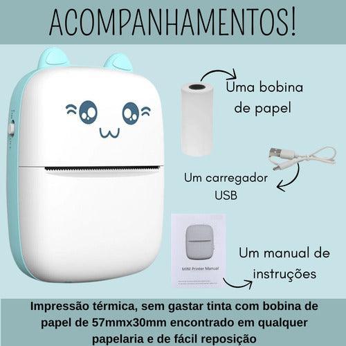 Impressora Portátil Sem Fio Recarregável Térmica Gato